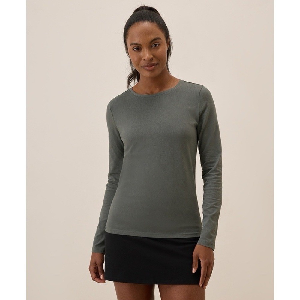 Pact Womens M Organic Cotton Long Sleeve Basic Shirt Olive Green Bohemian Casual